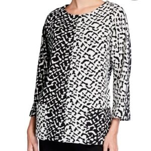 Caroline Rose Sweater Popover 3X Plus Black White Abstract Cotton Tunic Pullover